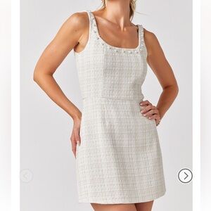 Francesca’s Linda Pearl Neck Line Tweed Mini Dress